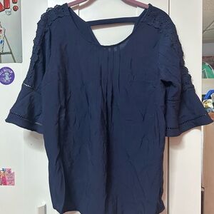 Collection B Blue Pleated 3/4 Sleeve Blouse